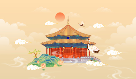 沈阳故宫古建筑矢量插画