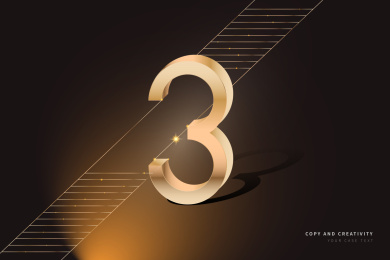 黑色背景金色三维数字线条抽象创意设计海报