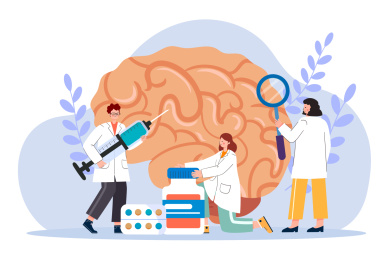 医生治疗大脑相关疾病矢量插画