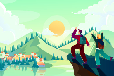 夏天出游风景插画