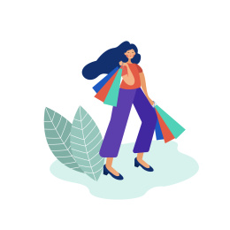 手拿购物袋的女孩矢量插画