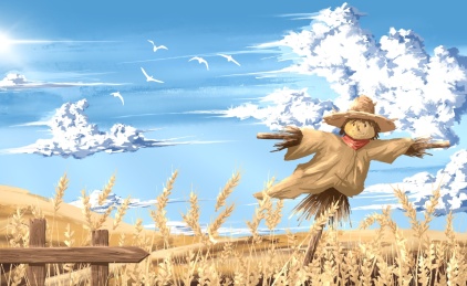 秋天季节稻草人小麦插画
