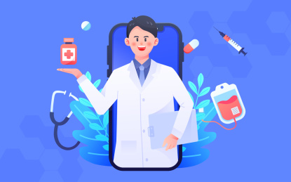 医生在线诊断病情手机互联网医疗矢量插画