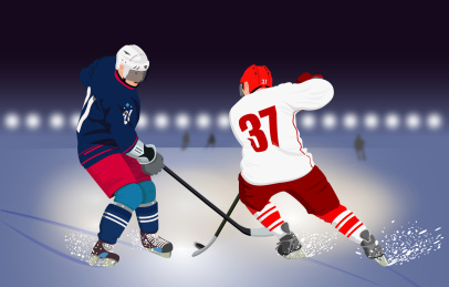 冰球运动员比赛场景矢量插画素材