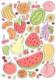 淡彩水果元素  手绘插画