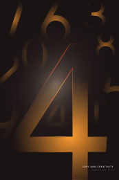 黑色背景光影金色数字4抽象艺术创意海报