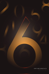 黑色背景光影金色数字6抽象艺术创意海报