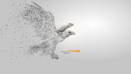 抽象矢量粒子点绘展翅飞翔捕猎的鹰鸟类素材