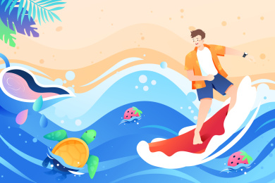 夏季冲浪的人矢量插画