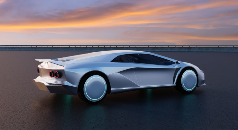 无品牌虚拟的电动概念车3d渲染图