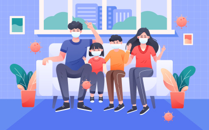 一家人抗击疫情居家隔离健康保险矢量插画
