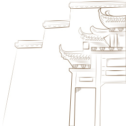 高清矢量中国古建筑棕色线描稿