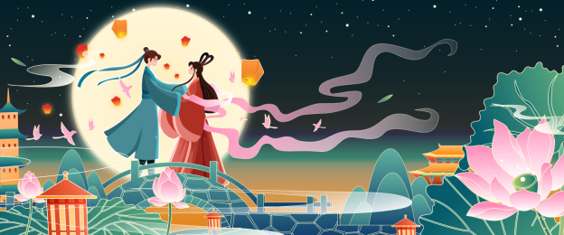 七夕节牛郎织女矢量插画