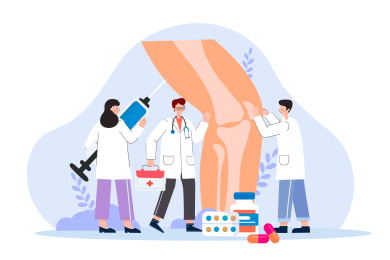 医生治疗膝关节相关疾病矢量插画