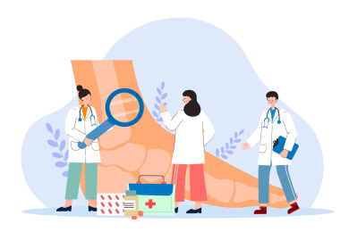 医生治疗足部相关疾病矢量插画