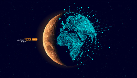抽象矢量行星用线绘有世界地图科技商务背景