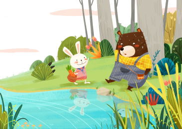 儿童插画熊与兔子