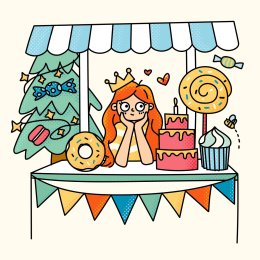 圣诞节开甜品铺子的长发女孩