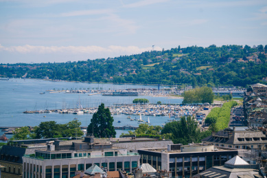 瑞士日内瓦市与日内瓦湖风光