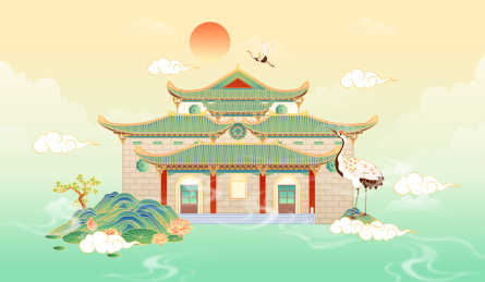 湖南长沙湖南大学礼堂建筑矢量插画