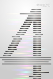 黑白色块彩色流光抽象风格数字4创意海报