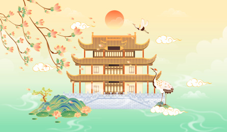 湖南长沙天心阁建筑矢量插画