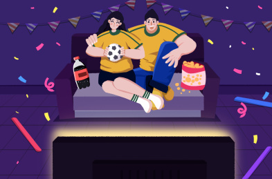 卡通手绘情侣看球欢呼开心插画