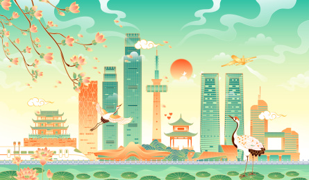 湖南长沙地标建筑矢量插画