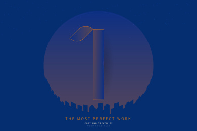 宝石蓝色背景未来风格抽象数字1创意海报