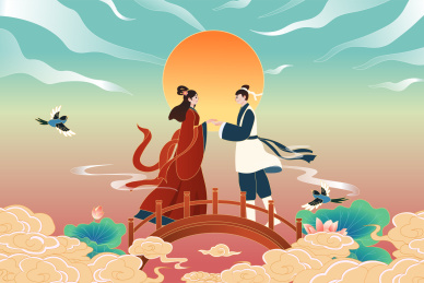 古风七夕情人节插画
