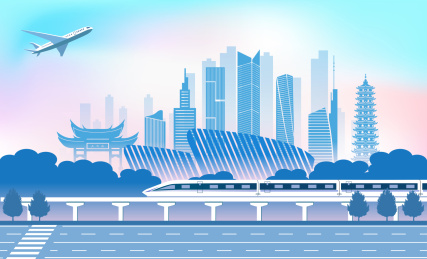 中国福建福州市城市旅游交通商务插画蓝色