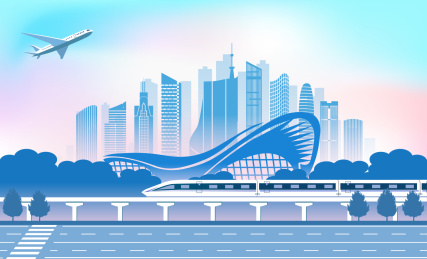 中国安徽省合肥市城市旅游交通商务插画蓝色