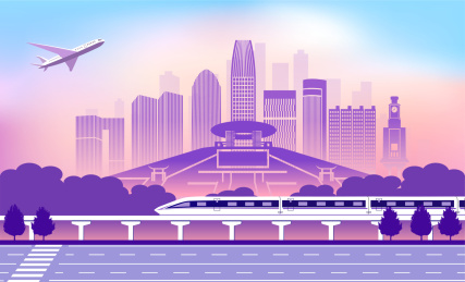 中国福建省泉州市城市旅游交通商务插画紫色