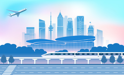 中国江苏南通市城市旅游交通商务插画蓝色