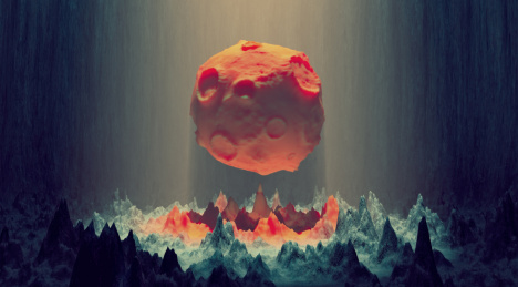 超现实神秘山洞内的星球