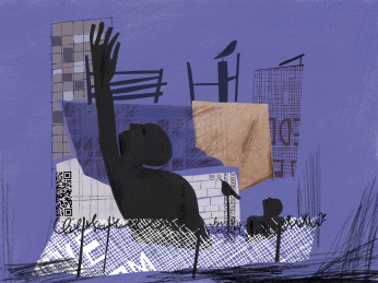 在铁丝网里痛苦挣扎的人插画