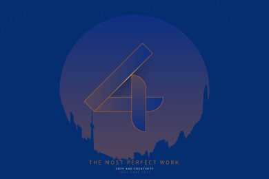 宝石蓝色背景未来风格抽象数字4创意海报