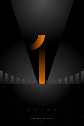 黑色背景抽象大气风格橙色数字1创意海报