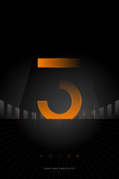 黑色背景抽象大气风格橙色数字3创意海报