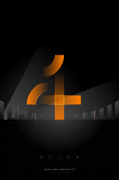 黑色背景抽象大气风格橙色数字4创意海报