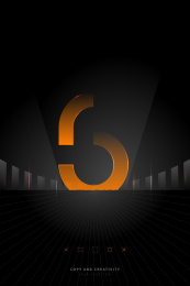 黑色背景抽象大气风格橙色数字6创意海报