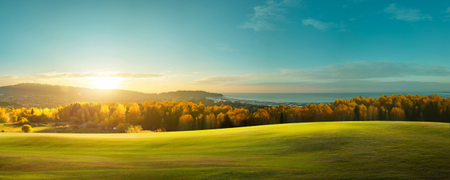 美丽的绿地和日出风景