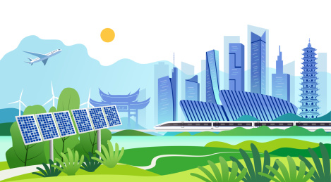 中国福建福州市城市旅游天际线矢量插画绿色