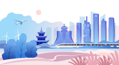 中国贵州贵阳市城市旅游天际线矢量插画粉色