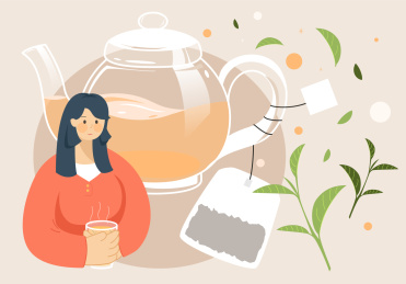 秋季喝茶养生女孩插画