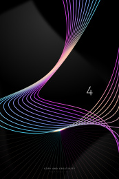 五彩斑斓黑色背景抽象线条数字4创意海报