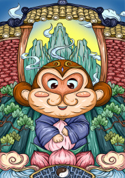 国潮风12生肖插画（猴）