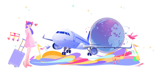 美女用手机网上订机票去旅游插画