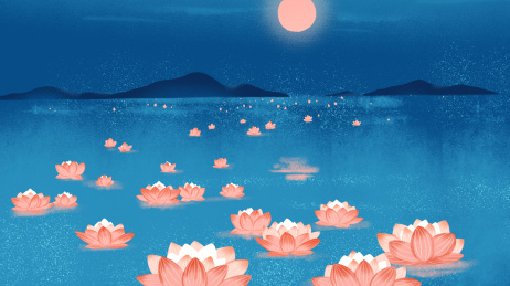 中元节河灯场景插画