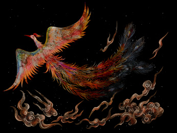 国风凤凰涅槃重生飞舞插画海报